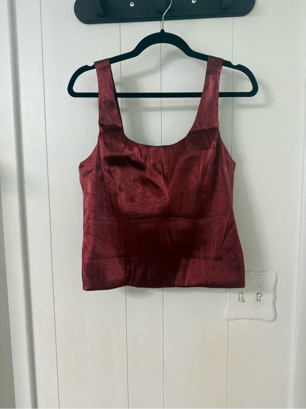 Satin Scoop Neck Camisole Tank in Burgundy